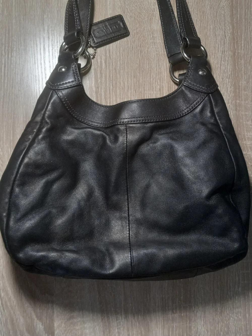 COACH Black Leather Shoulder Bag with Signature Tag